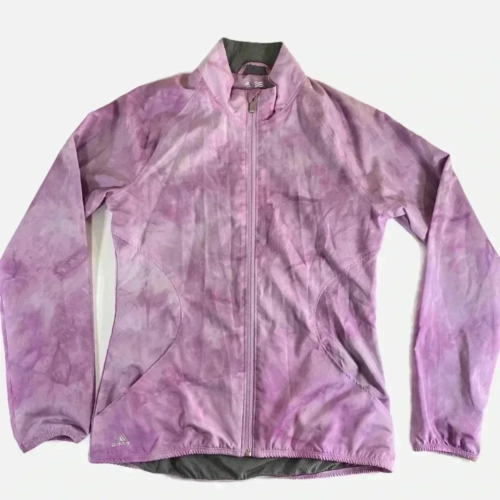 Adidas Tie Dye Watercolor Windbreaker Zip Golf Jacket Women's Size XS Pink